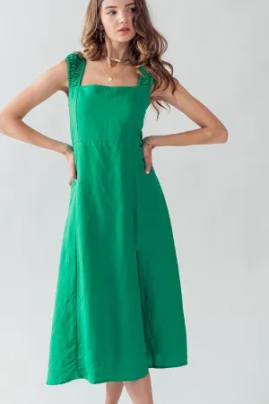 Anette Cross Back Tie Detail Side Slit Dress Green