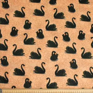Australiana/Aboriginal Inspired Cotton Prints Design - Black Swan on Dusty Orange