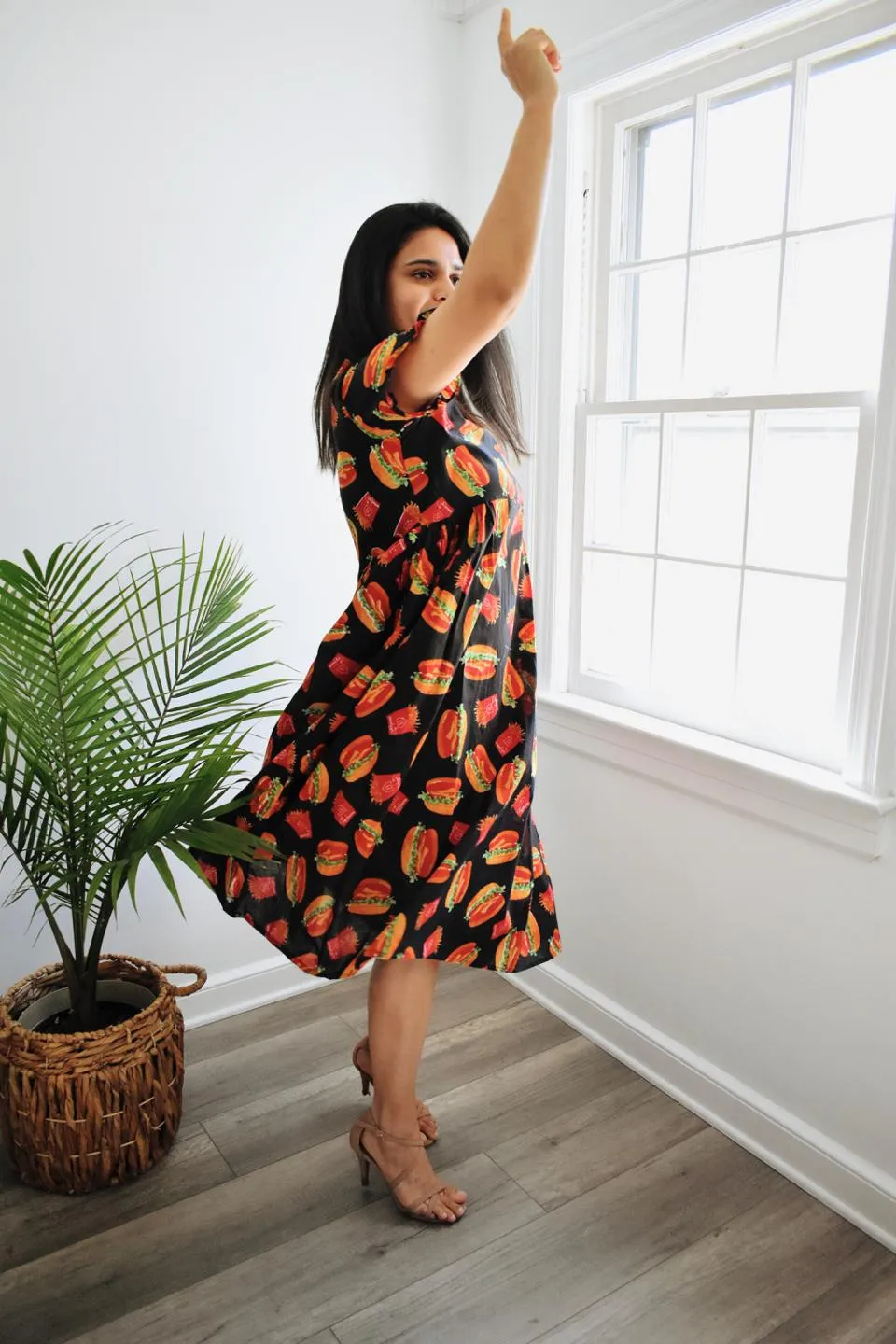 Black Burger Print Dress