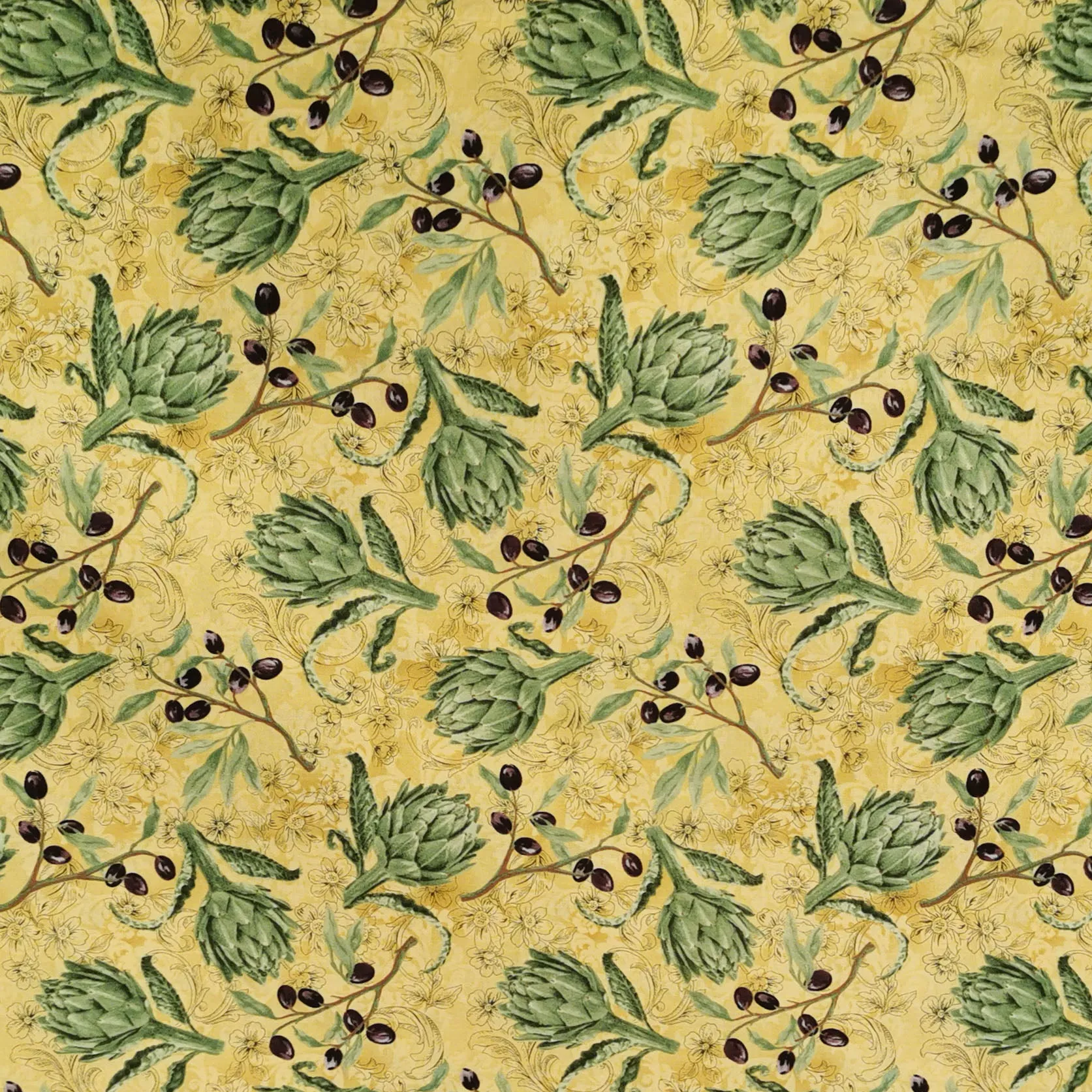 Blank Quilting Artichokes on Yellow Cotton Prints