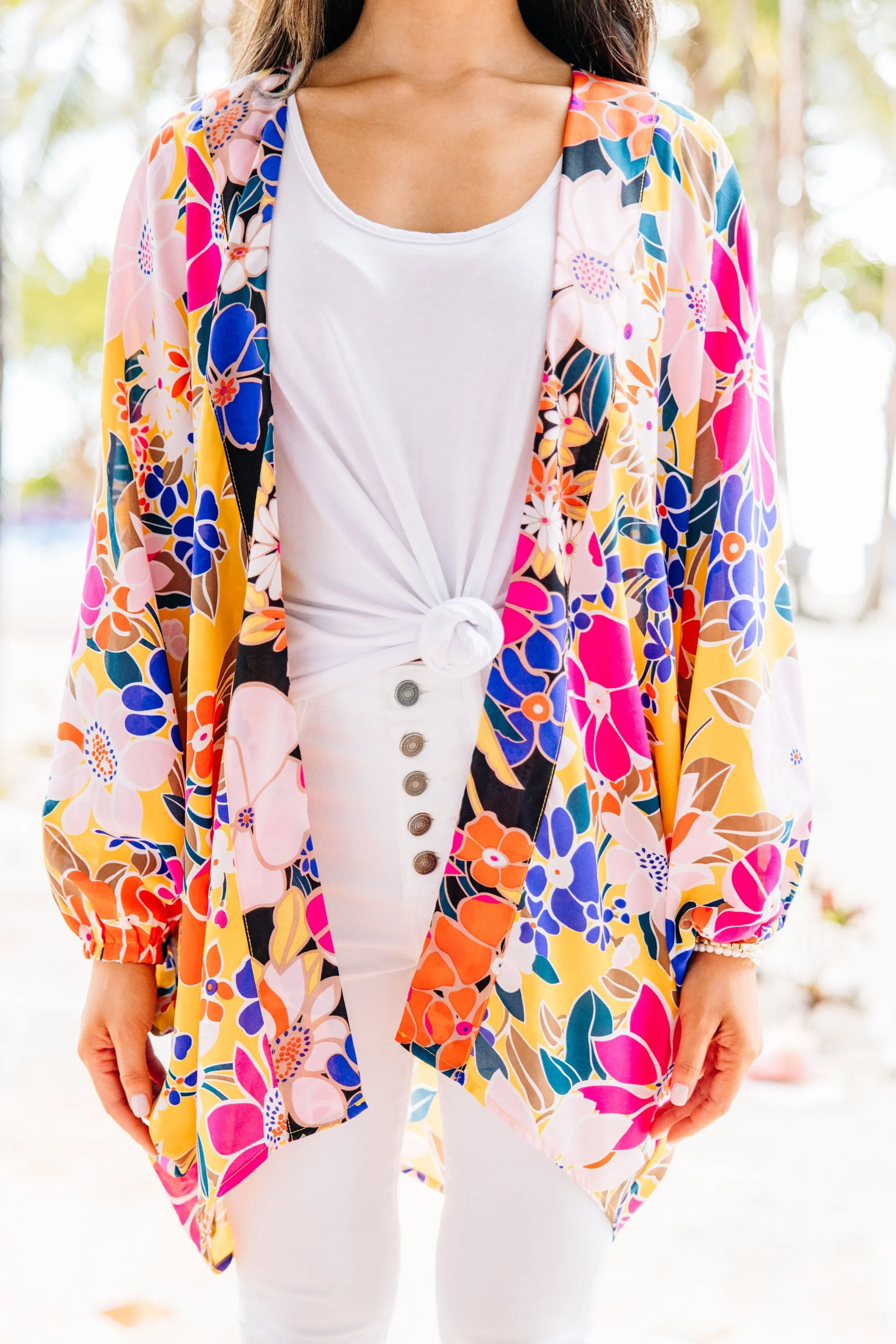 Bring The Drama Lemon Yellow Floral Kimono