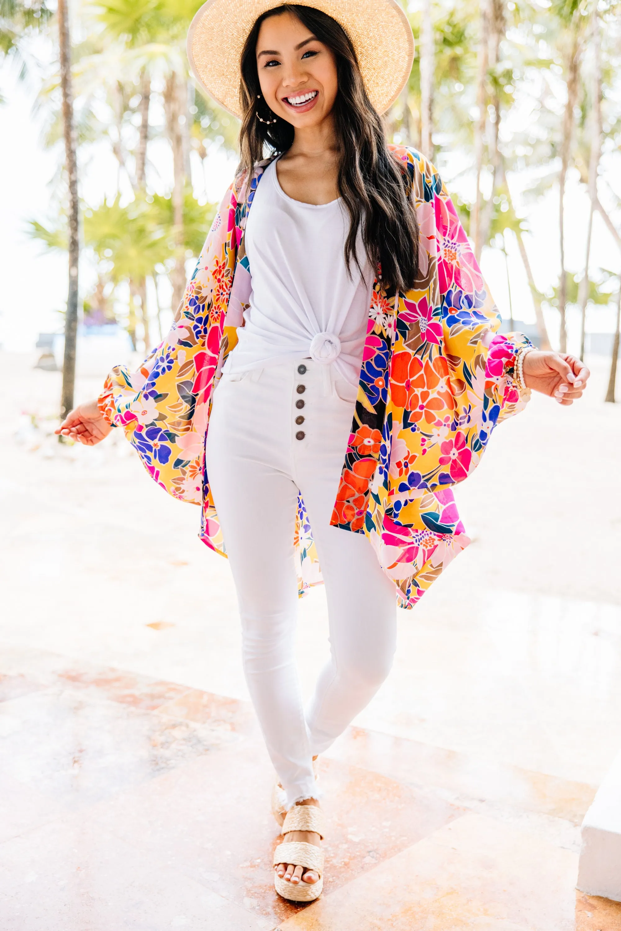 Bring The Drama Lemon Yellow Floral Kimono