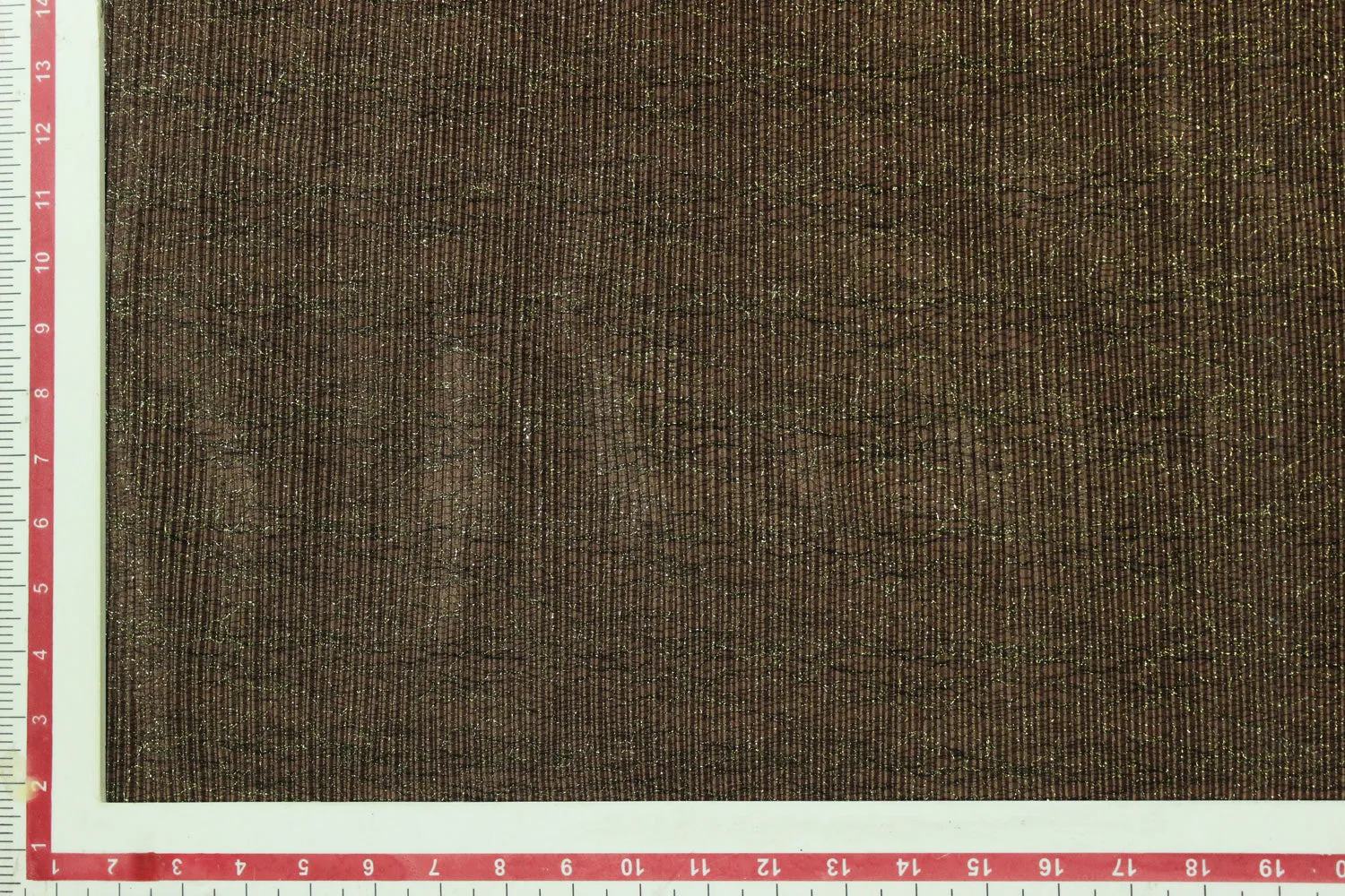 Brown & Green Plain Pleated Zari Knit Polyester Fabric