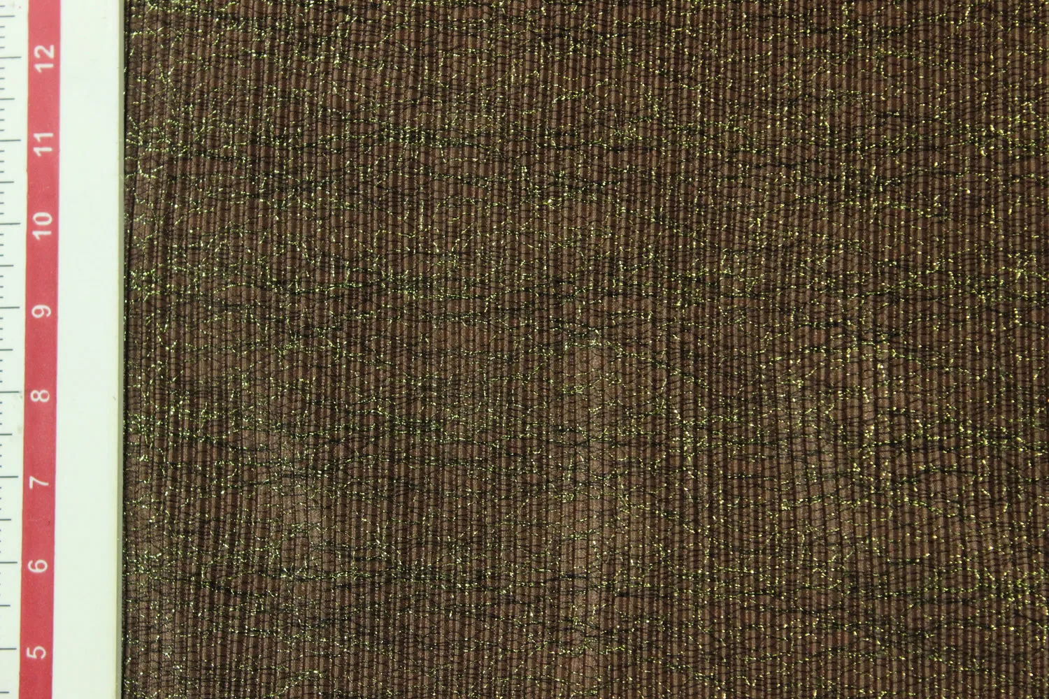 Brown & Green Plain Pleated Zari Knit Polyester Fabric