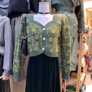 Button-Down Cardigan With Floral Pattern