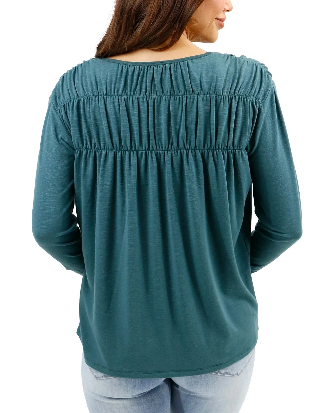 Button Front Sea Green Ruched Top