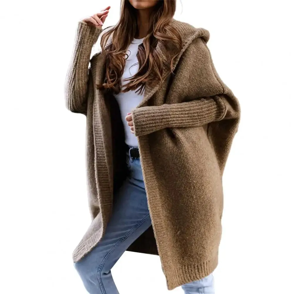 Cardigan Women Loose Batwing Sleeve Sweaters Autumn New Hooded Sweater Coat