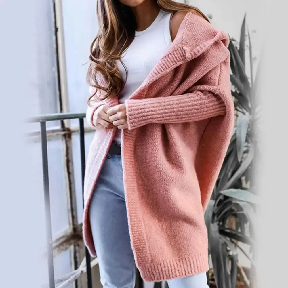Cardigan Women Loose Batwing Sleeve Sweaters Autumn New Hooded Sweater Coat
