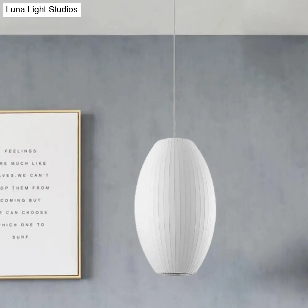 Cigar Pendant: Contemporary Fabric 1-Light White Hanging Ceiling Light-6.5"/12"/14