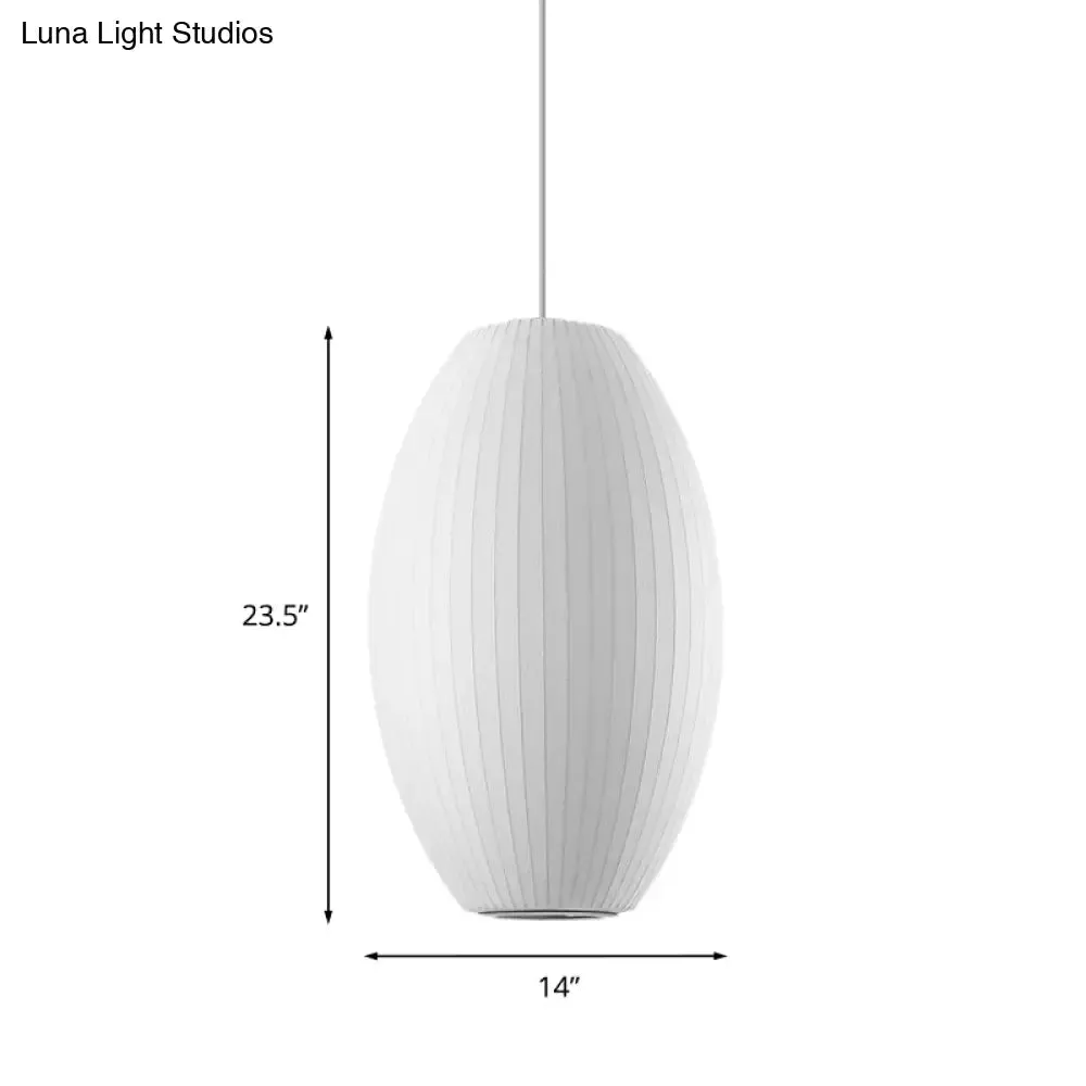 Cigar Pendant: Contemporary Fabric 1-Light White Hanging Ceiling Light-6.5"/12"/14