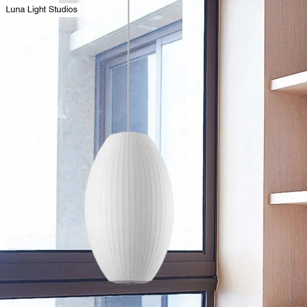 Cigar Pendant: Contemporary Fabric 1-Light White Hanging Ceiling Light-6.5"/12"/14