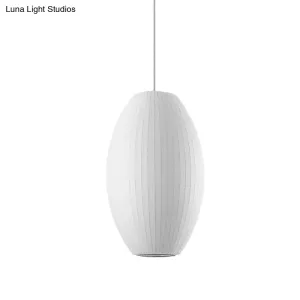 Cigar Pendant: Contemporary Fabric 1-Light White Hanging Ceiling Light-6.5"/12"/14