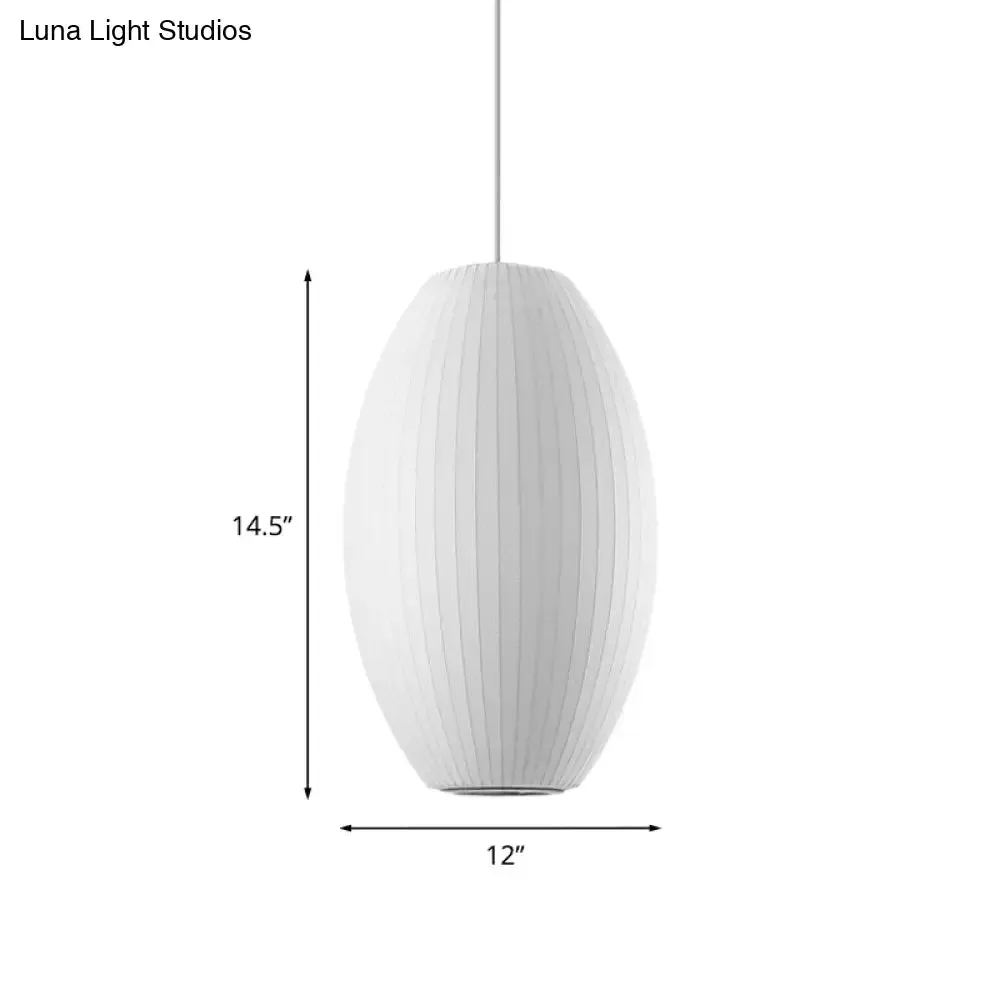 Cigar Pendant: Contemporary Fabric 1-Light White Hanging Ceiling Light-6.5"/12"/14