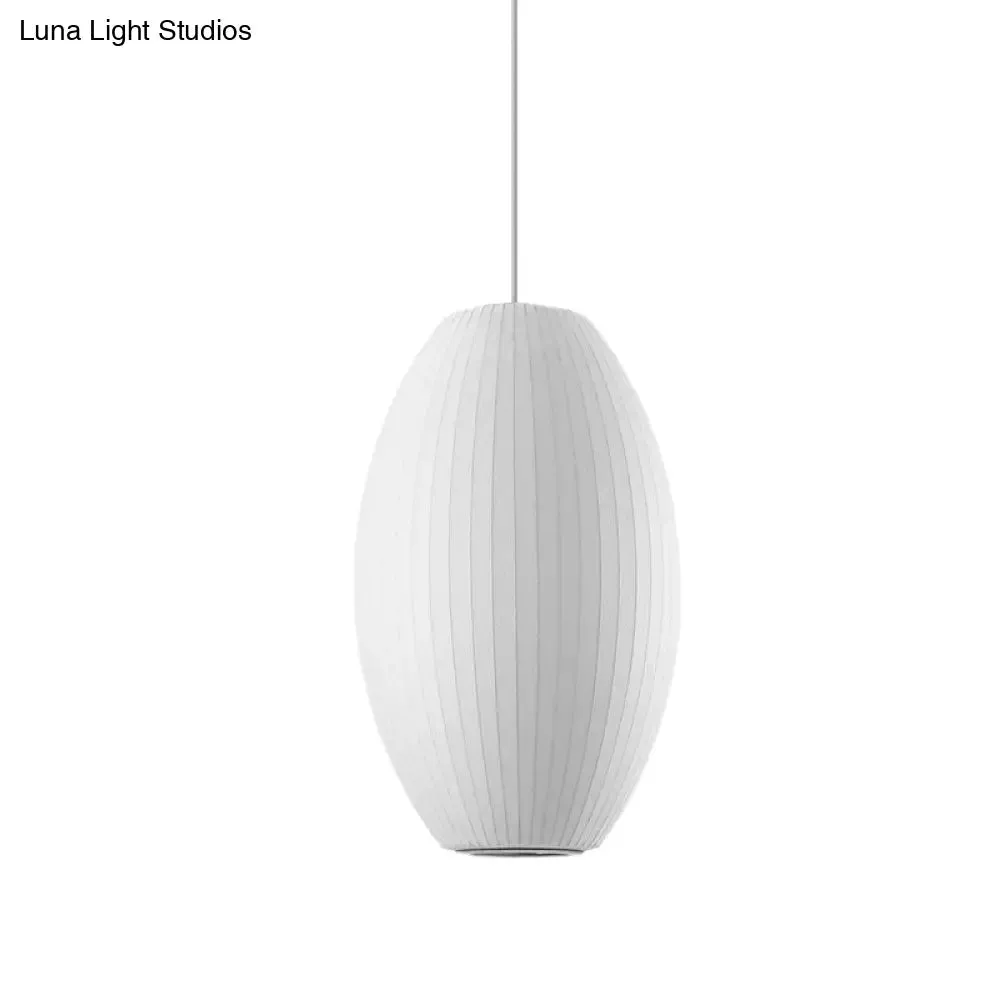 Cigar Pendant: Contemporary Fabric 1-Light White Hanging Ceiling Light-6.5"/12"/14