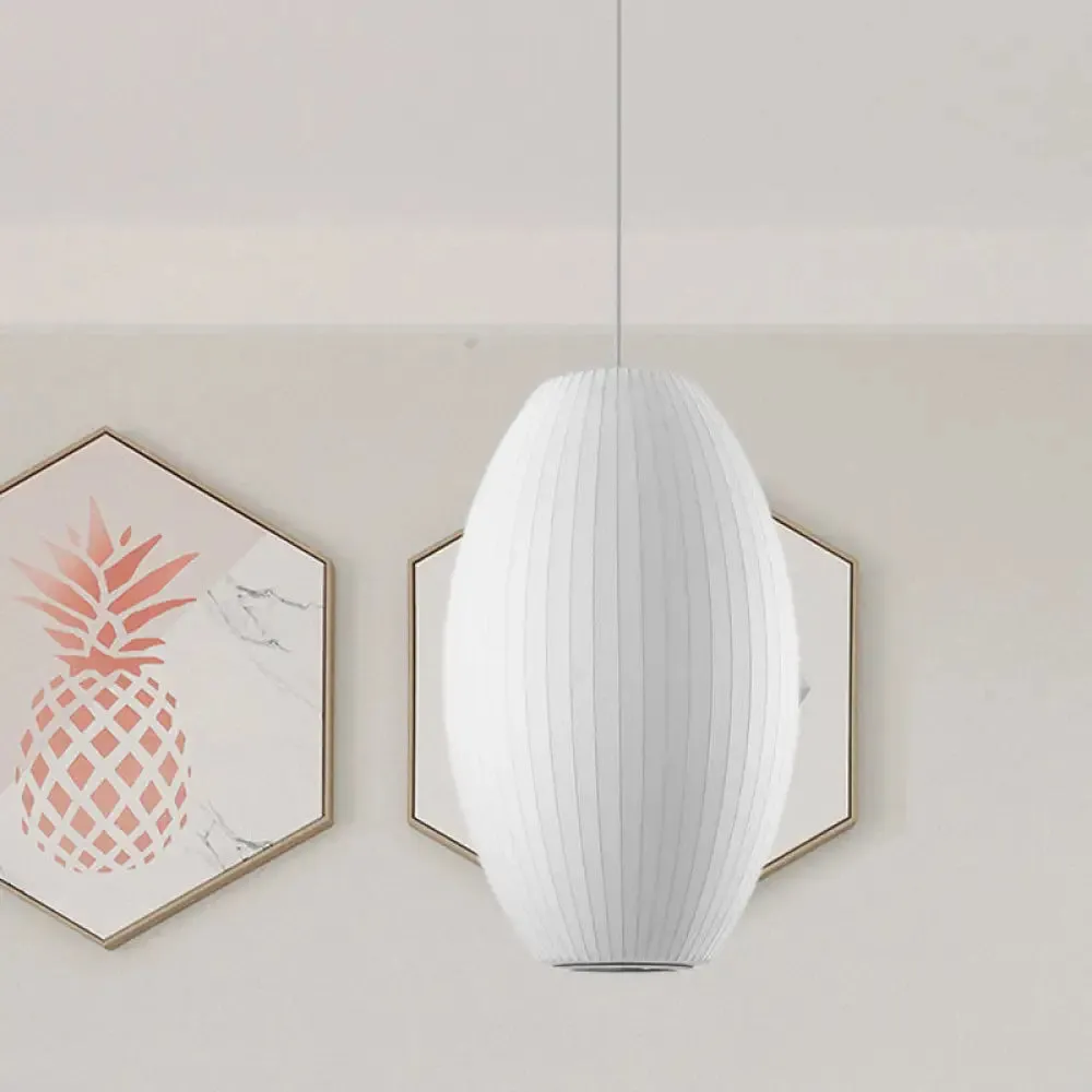 Cigar Pendant: Contemporary Fabric 1-Light White Hanging Ceiling Light-6.5"/12"/14