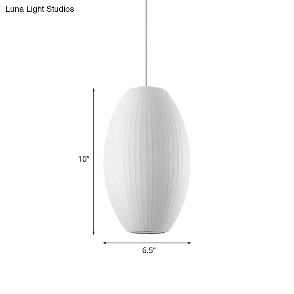 Cigar Pendant: Contemporary Fabric 1-Light White Hanging Ceiling Light-6.5"/12"/14