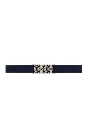 DECORATIVE CLASP BELT IN NAVY AND SILVER