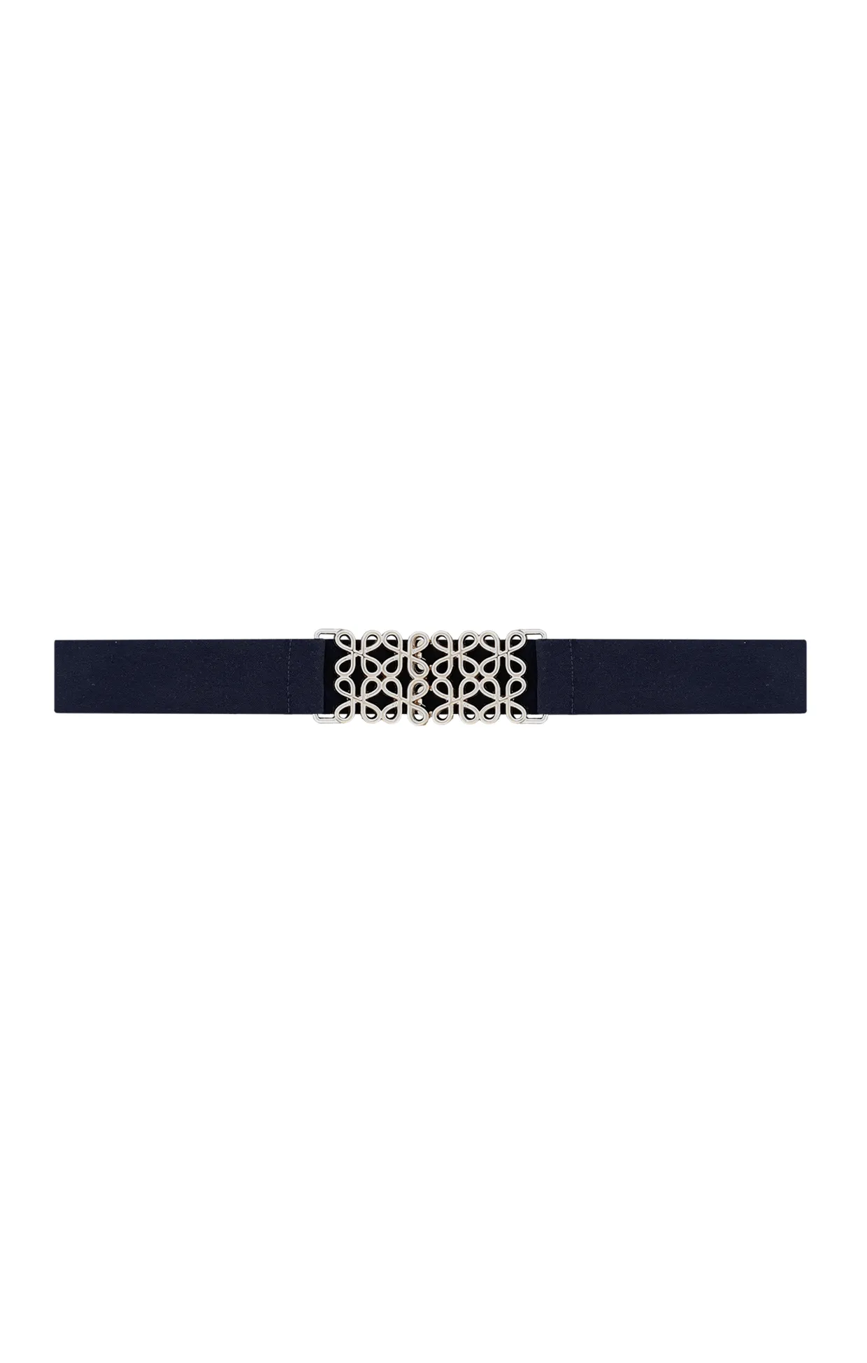 DECORATIVE CLASP BELT IN NAVY AND SILVER