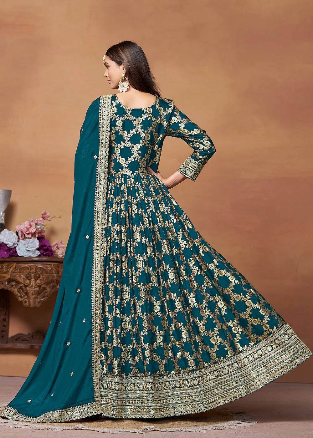 Dola Jacquard Rama Embroidered Festive Anarkali Suit