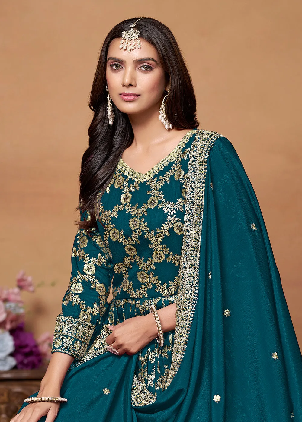 Dola Jacquard Rama Embroidered Festive Anarkali Suit