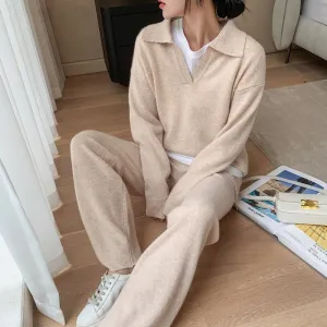 Fashionkova  Chic Soft Knitted Sweater Pants Suits Women Autumn Winter Casual Fashion Ladies Sets 2 Pieces V-Neck Loose Female Tops