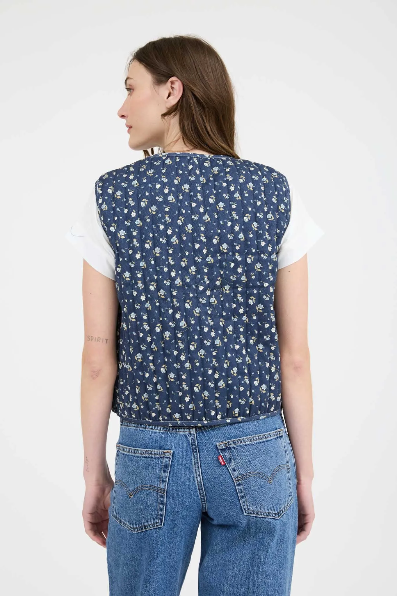 FLORAL PRINT FRONT TIE QUILTED VEST