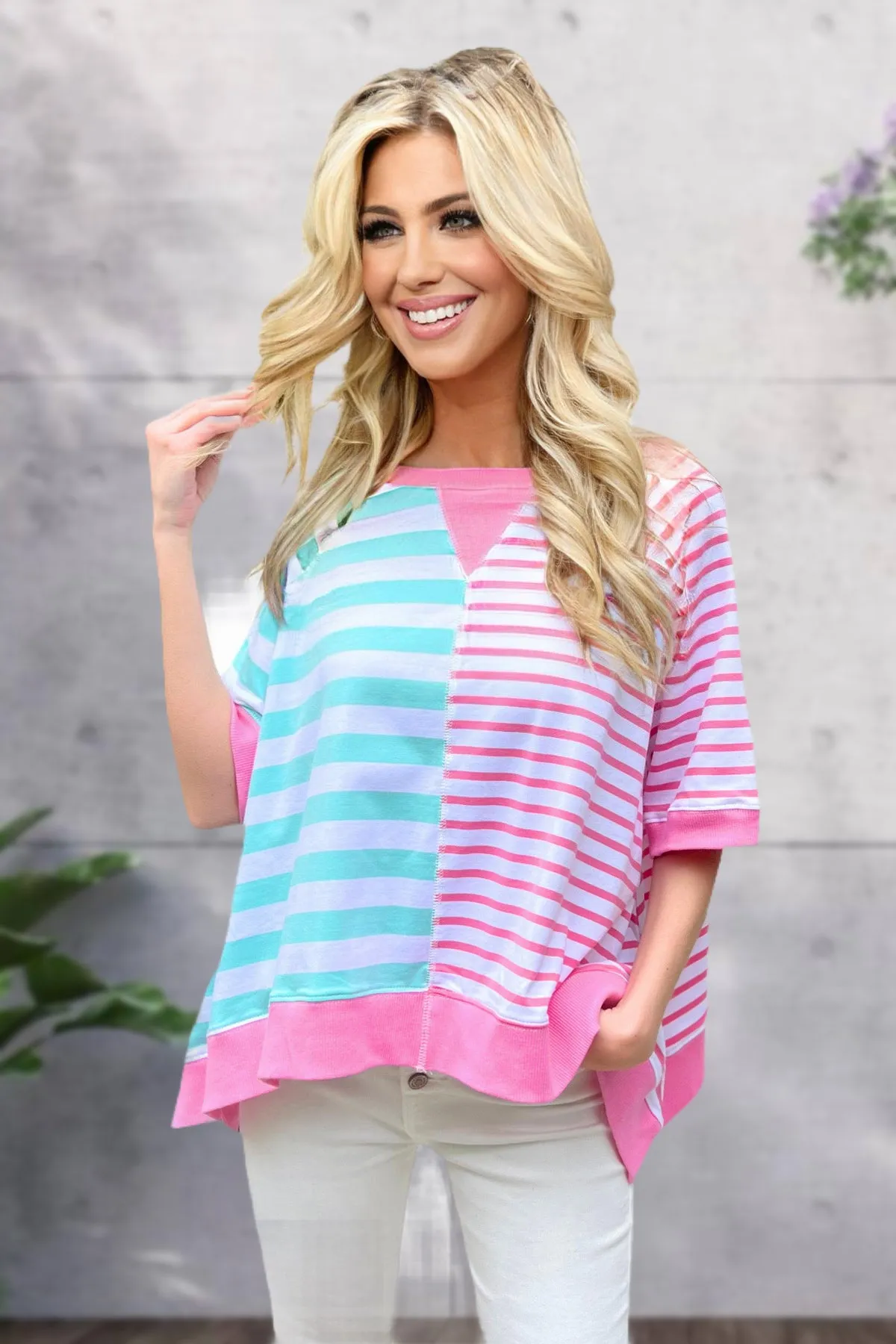 Flowy Tunic Top - Pink and Blue