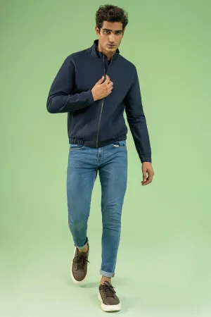 FULL SLEEVE BOTTOM ELASTICATED COTTON JACKET NAVY
