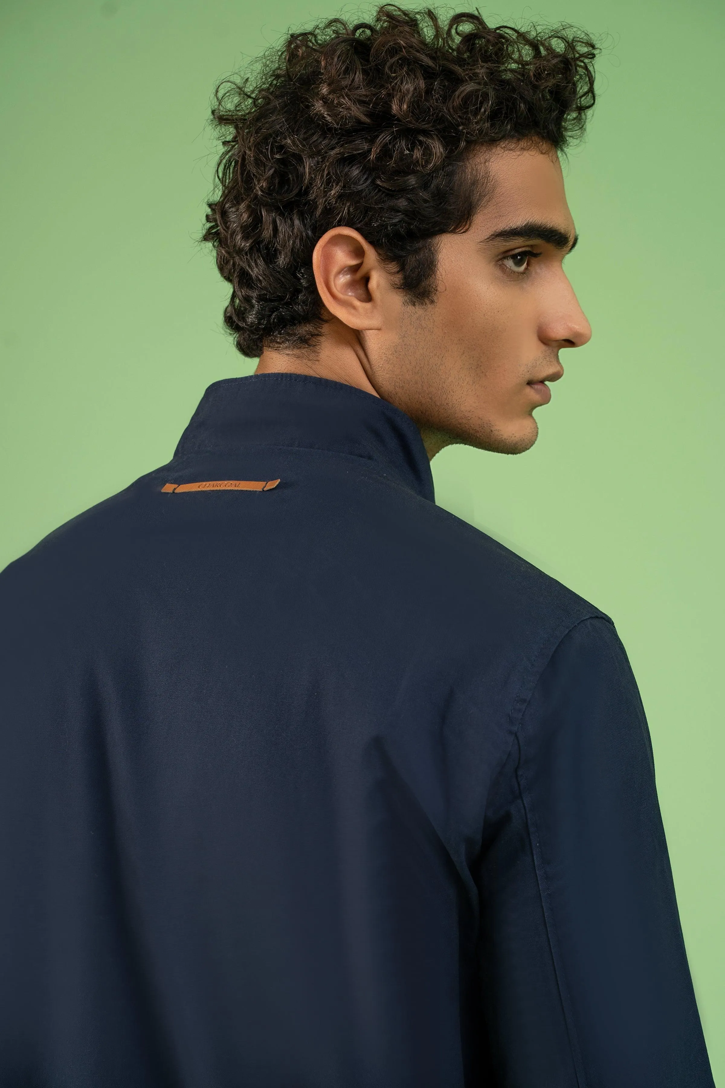 FULL SLEEVE BOTTOM ELASTICATED COTTON JACKET NAVY