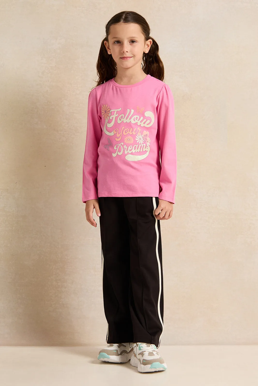 Girls Fuchsia Printed T-Shirt
