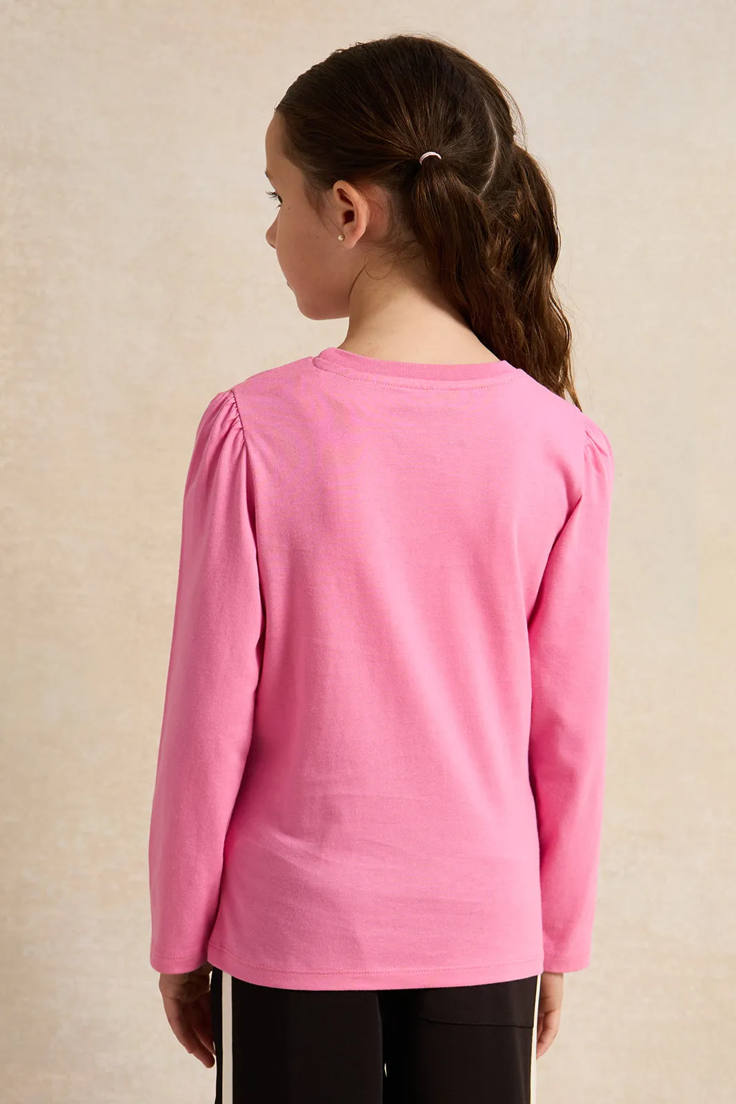 Girls Fuchsia Printed T-Shirt