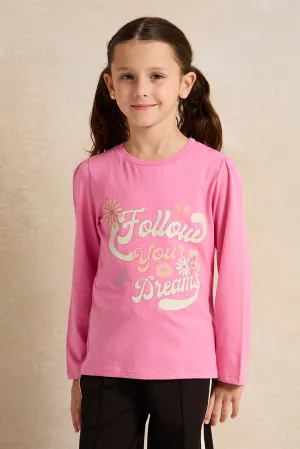 Girls Fuchsia Printed T-Shirt