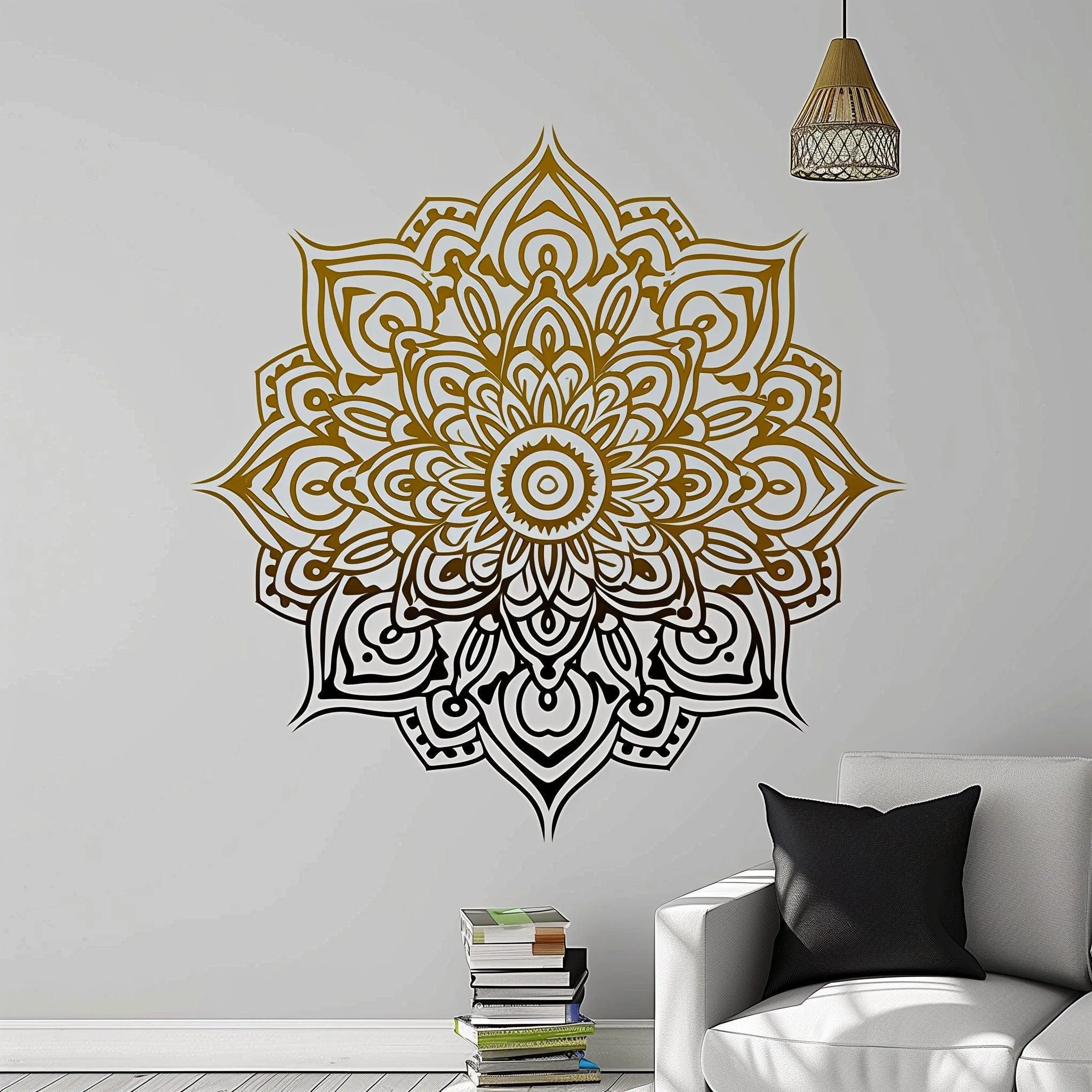 Gold and Black Gradient Mandala Wall Sticker Decals | Yoga Studio  Boho Meditation Room Decor | Elegant Vinyl Decal for Home Decoration
