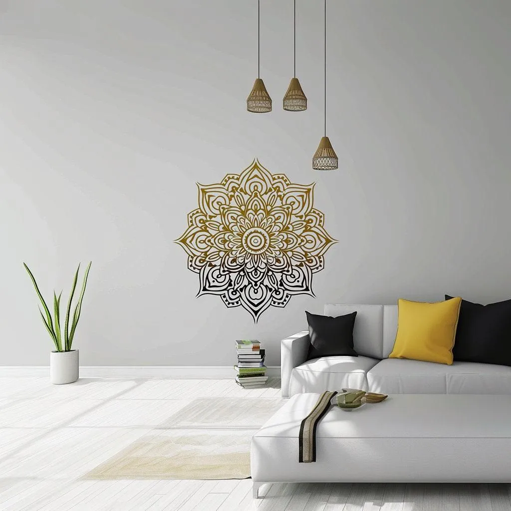 Gold and Black Gradient Mandala Wall Sticker Decals | Yoga Studio  Boho Meditation Room Decor | Elegant Vinyl Decal for Home Decoration