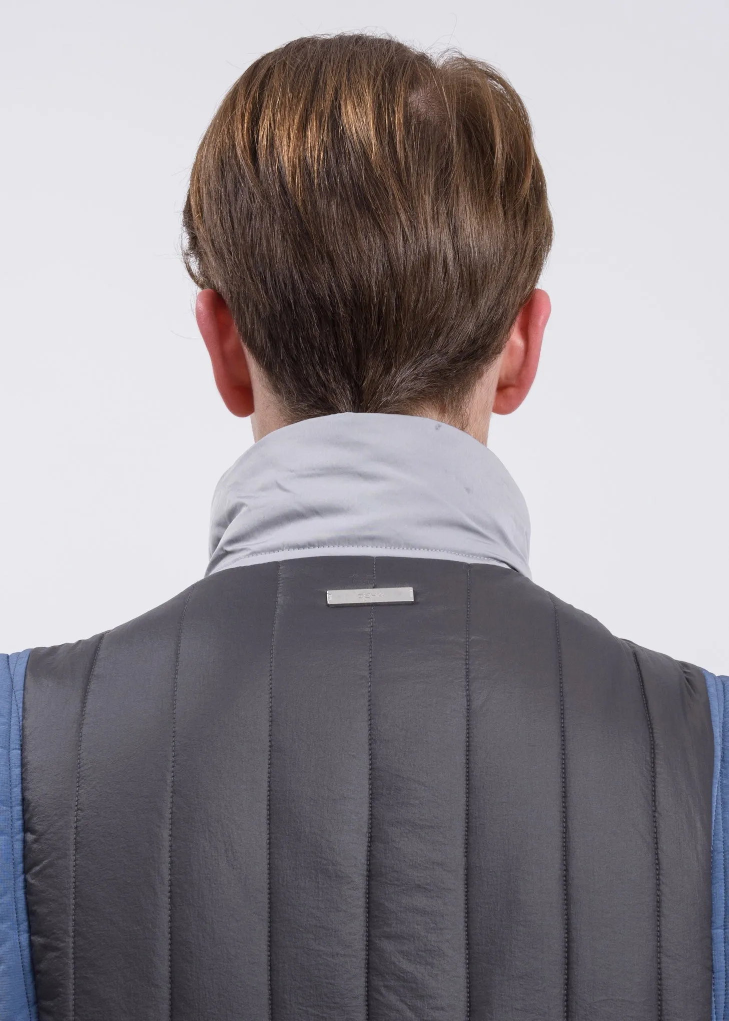 Grey And Blue Memory Supervisor Panelled Quilted Gilet Vest