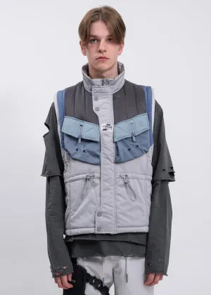 Grey And Blue Memory Supervisor Panelled Quilted Gilet Vest