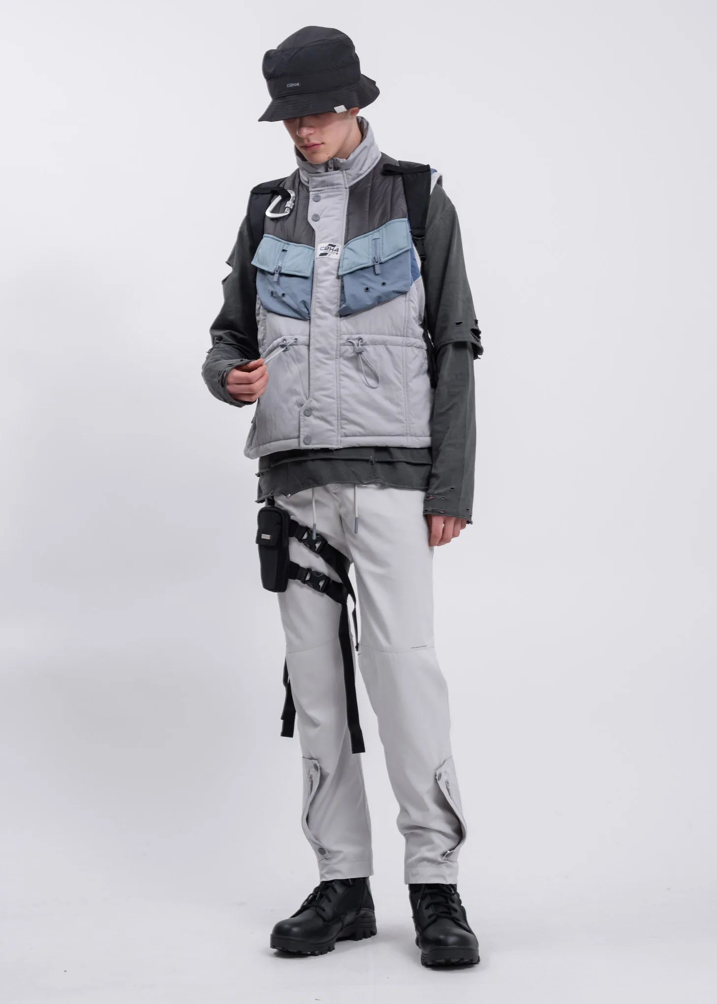 Grey And Blue Memory Supervisor Panelled Quilted Gilet Vest