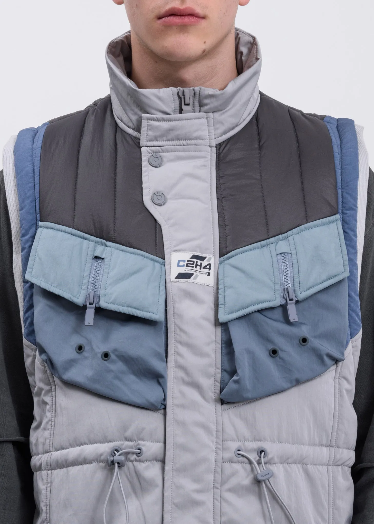 Grey And Blue Memory Supervisor Panelled Quilted Gilet Vest