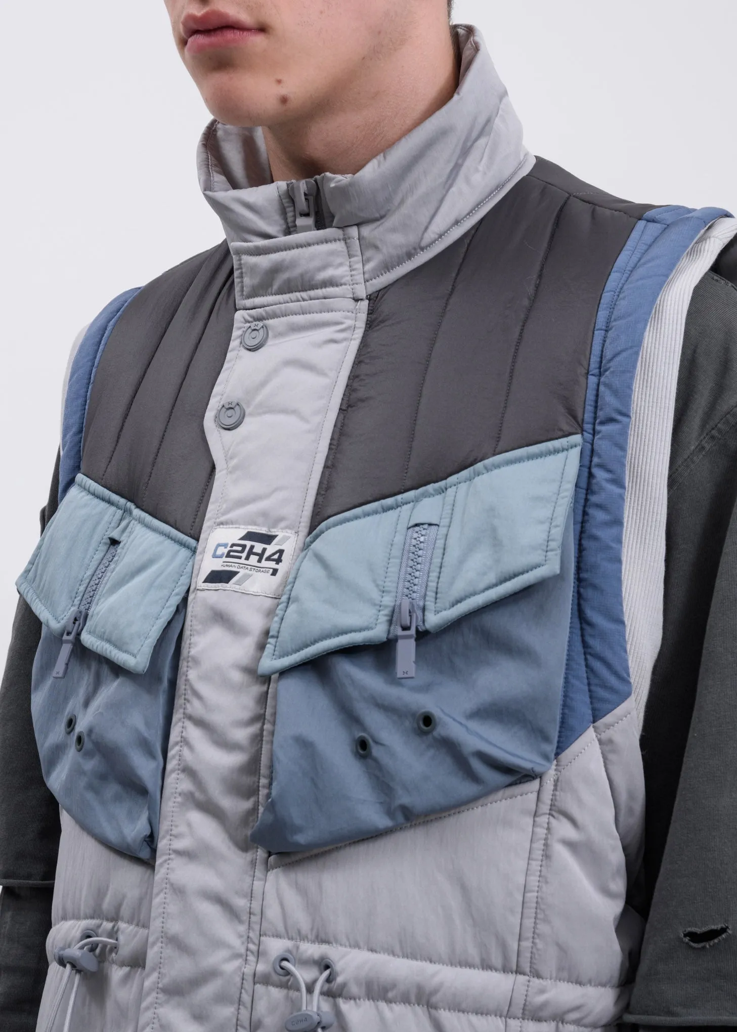Grey And Blue Memory Supervisor Panelled Quilted Gilet Vest