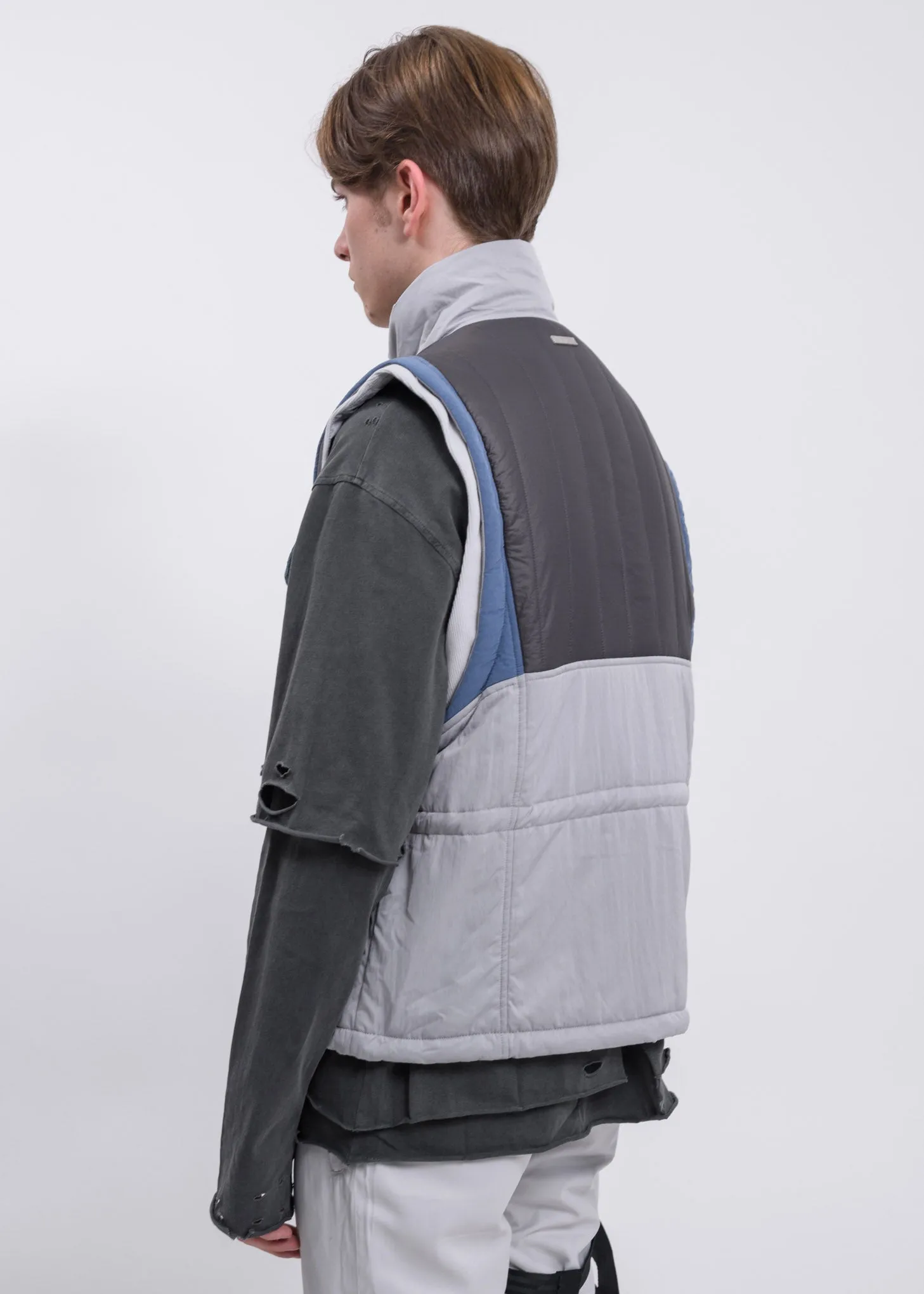 Grey And Blue Memory Supervisor Panelled Quilted Gilet Vest