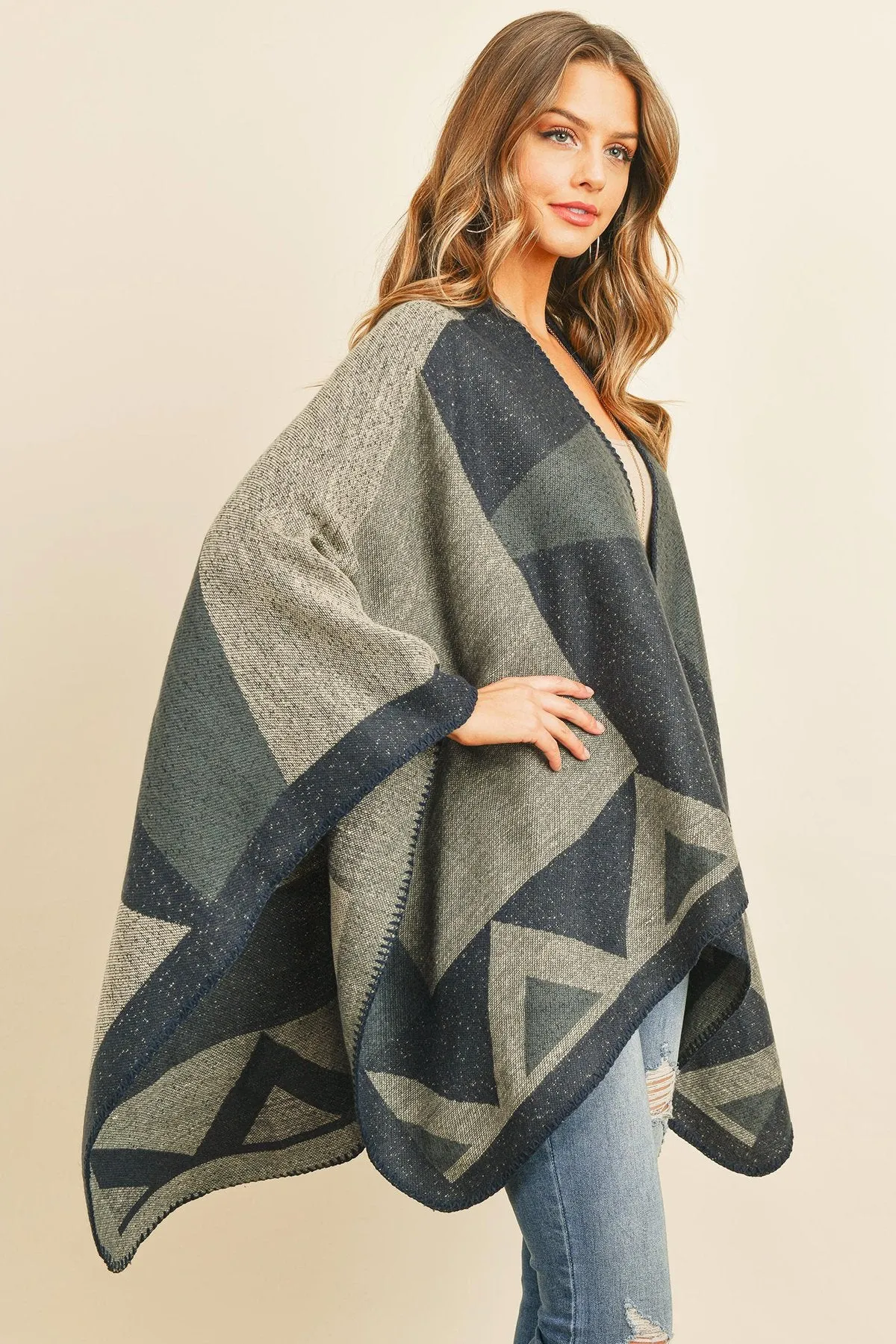 Hdf3141 - Chevron Open Front Kimono