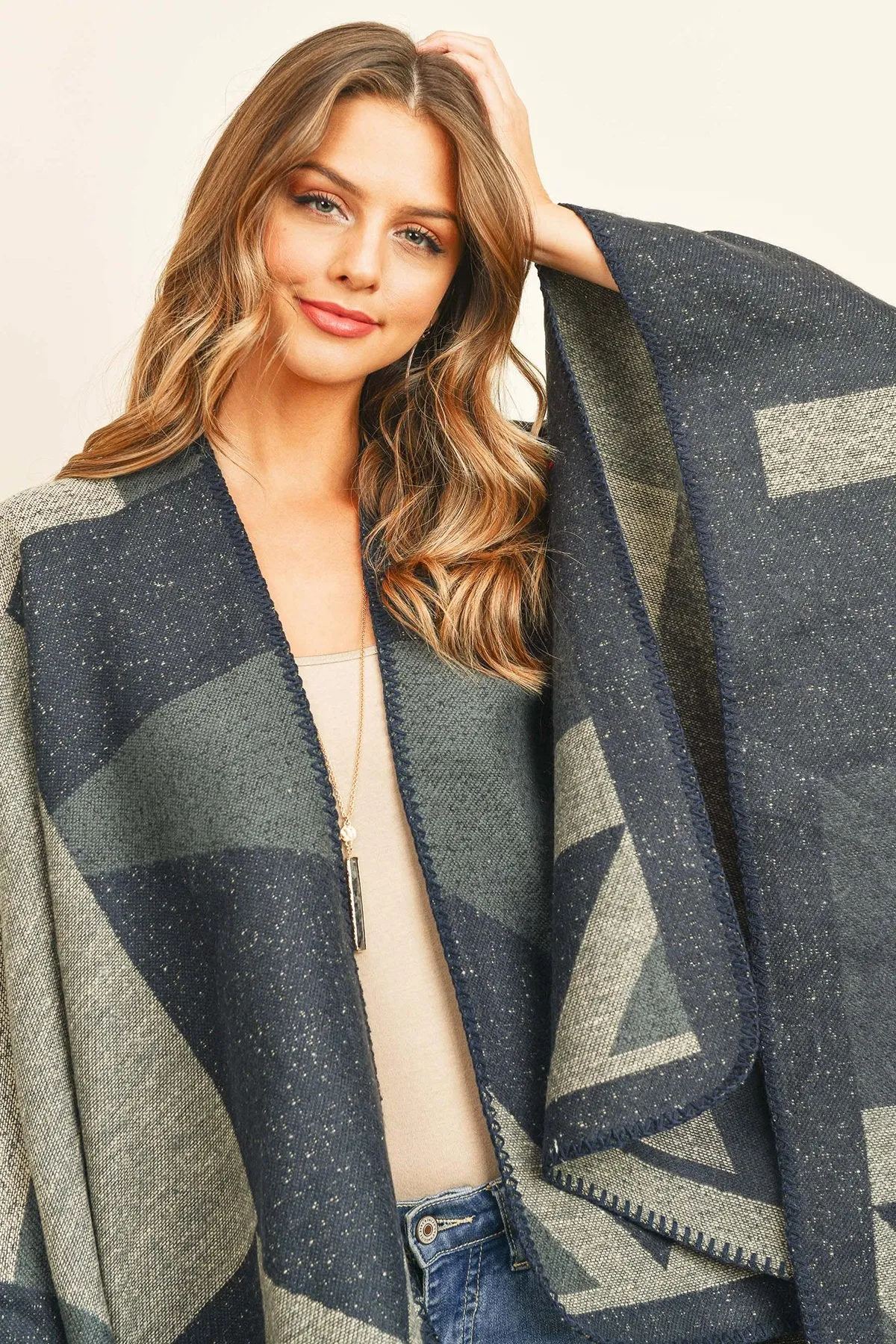 Hdf3141 - Chevron Open Front Kimono