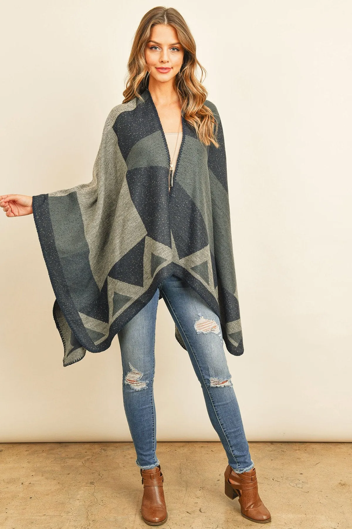 Hdf3141 - Chevron Open Front Kimono