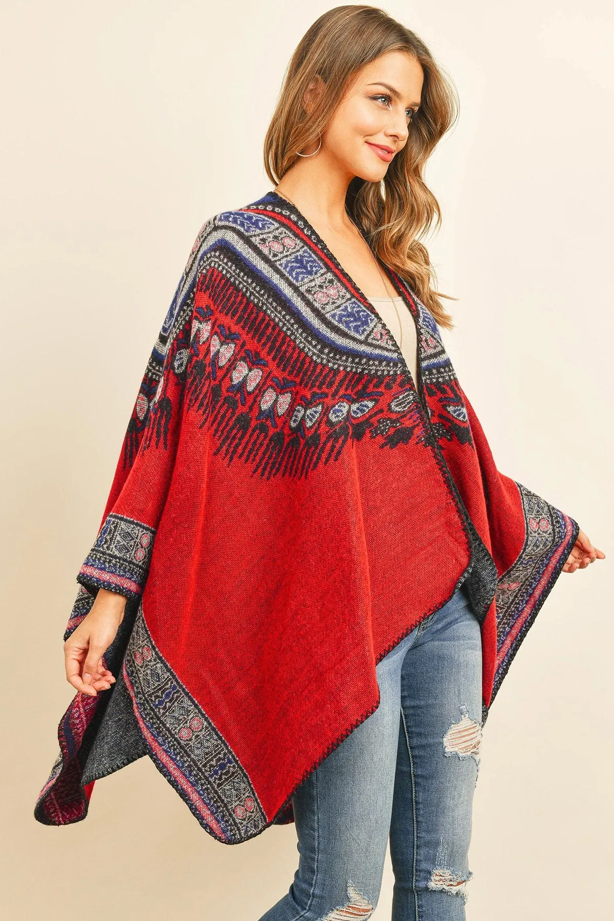 Hdf3143 - Native Pattern Open Front Kimono