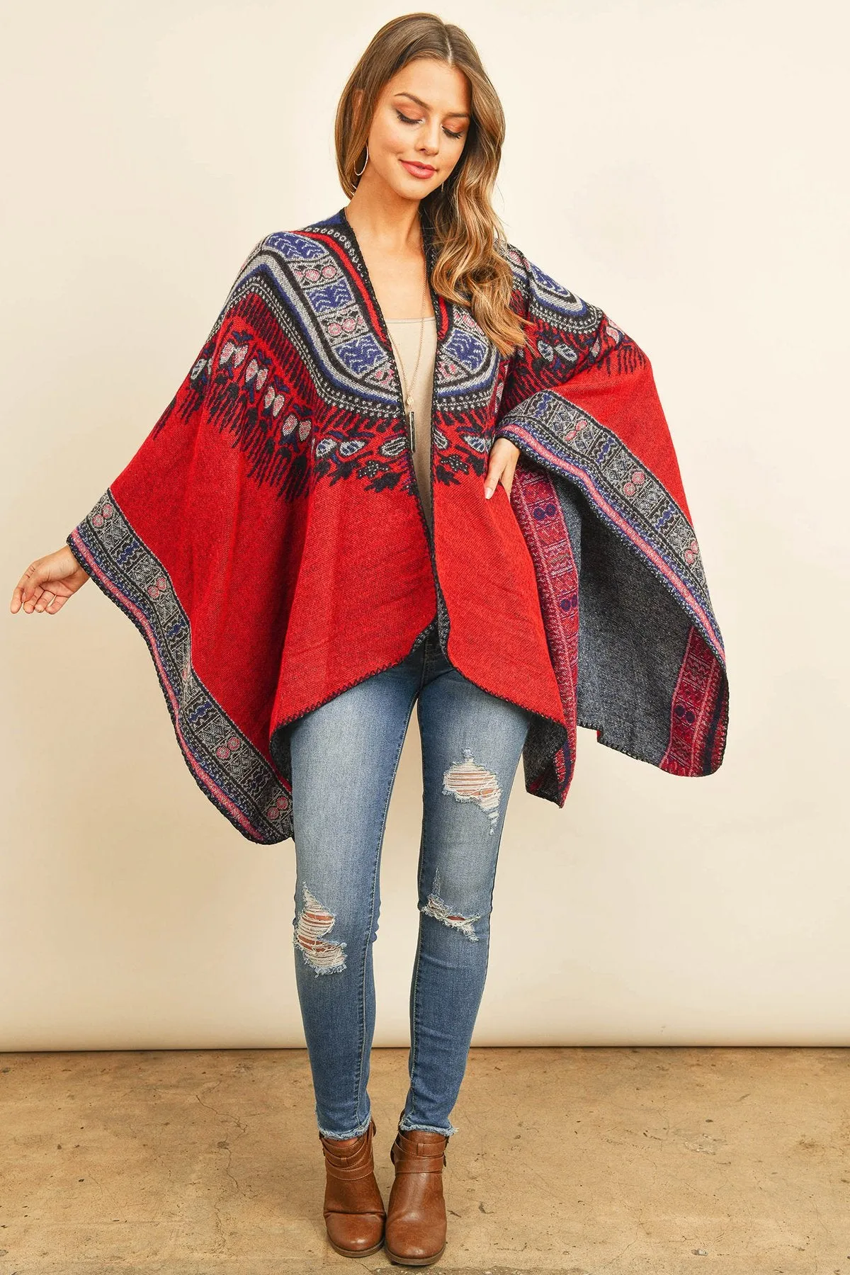 Hdf3143 - Native Pattern Open Front Kimono