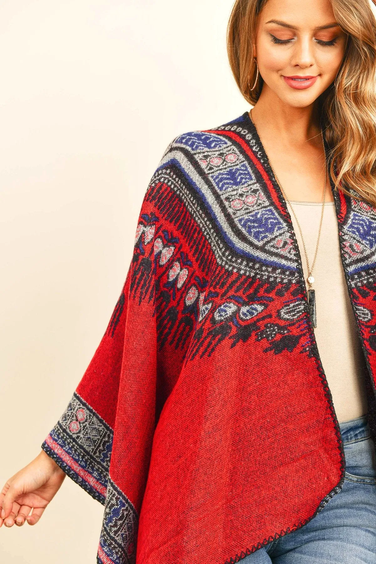 Hdf3143 - Native Pattern Open Front Kimono