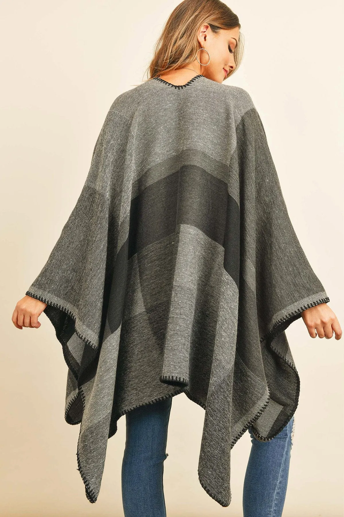 Hdf3151bk - Black Plaid Open Front Kimono