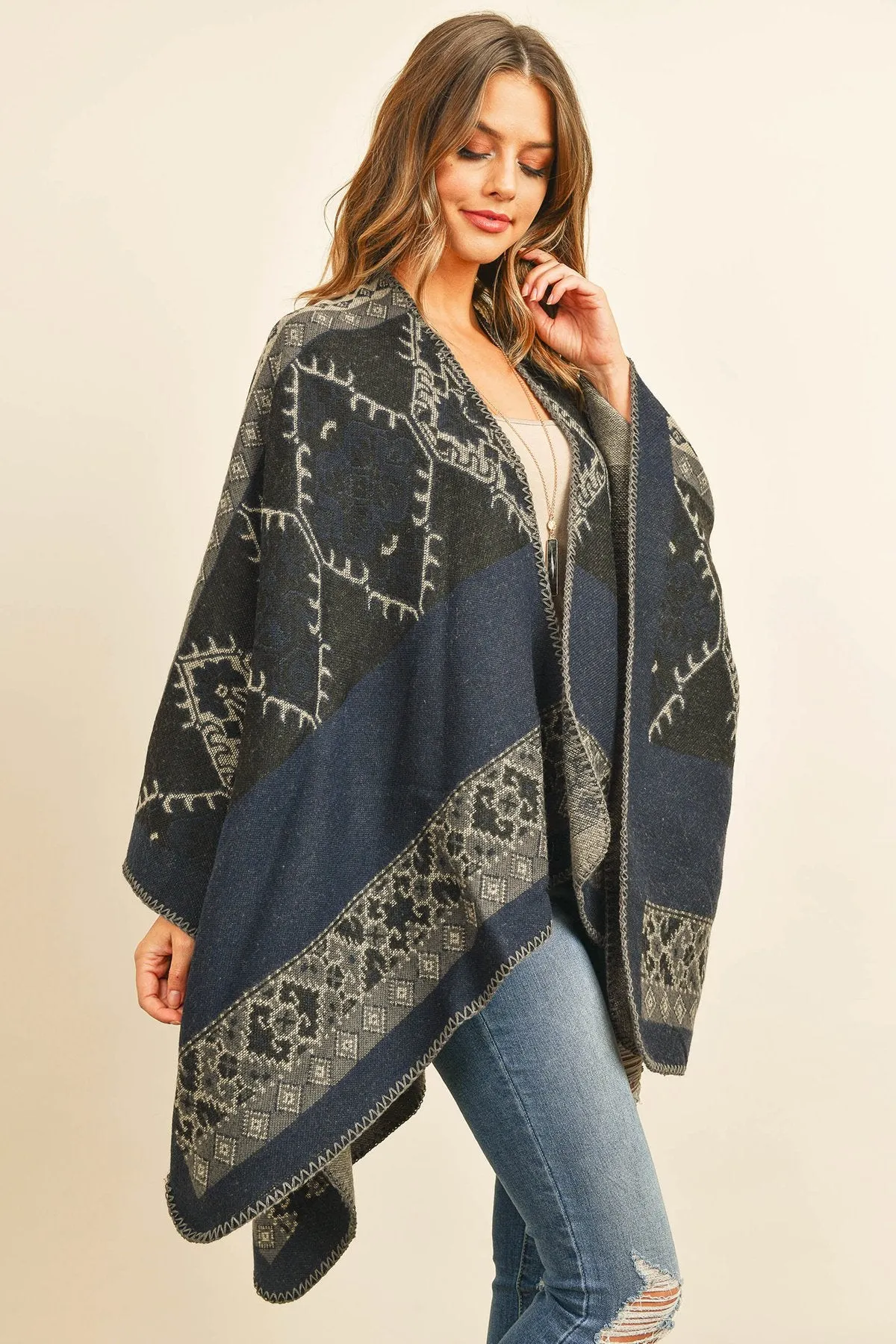 Hdf3154 - Native Pattern Open Front Kimono