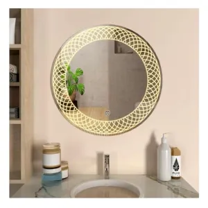 LAXMI Glass Shop Wall Mounted Led Touch Sensor Mirror with Aluminum Frame | LED Illuminated Modern Design Vanity Round Mirror for Bathroom, Bedroom & Makeup Room (24inch x 24inch)