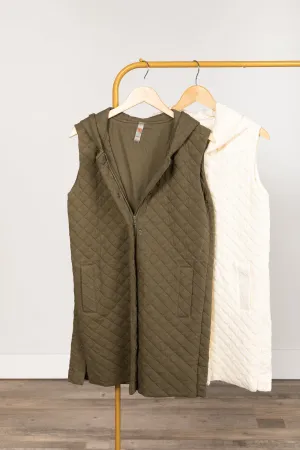 Longline Quilted Cotton Blend Vest